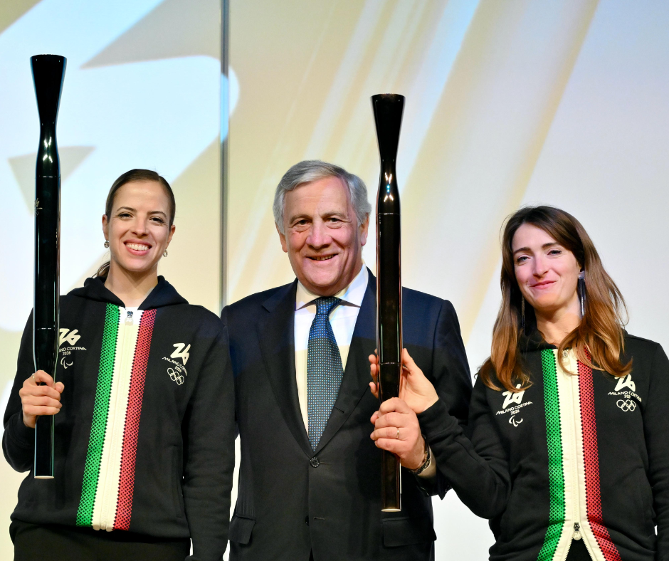 Champions Carolina Kostner, Martina Caironi, and the Minister of Foreign Affairs and International Cooperation Antonio Tajani.