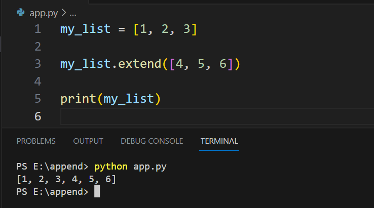 Python's List methods append vs extend (with code snippets) append