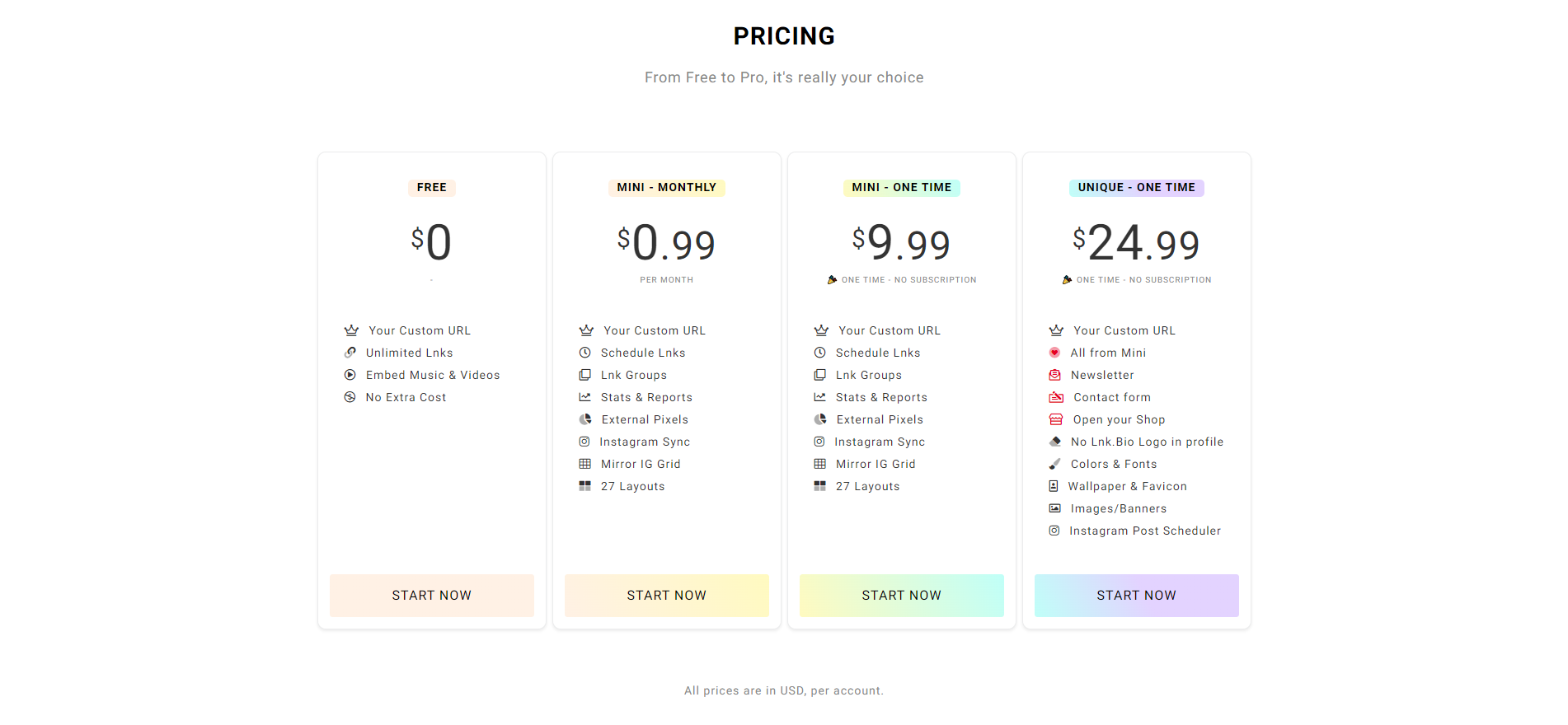 lnk.bio pricing page