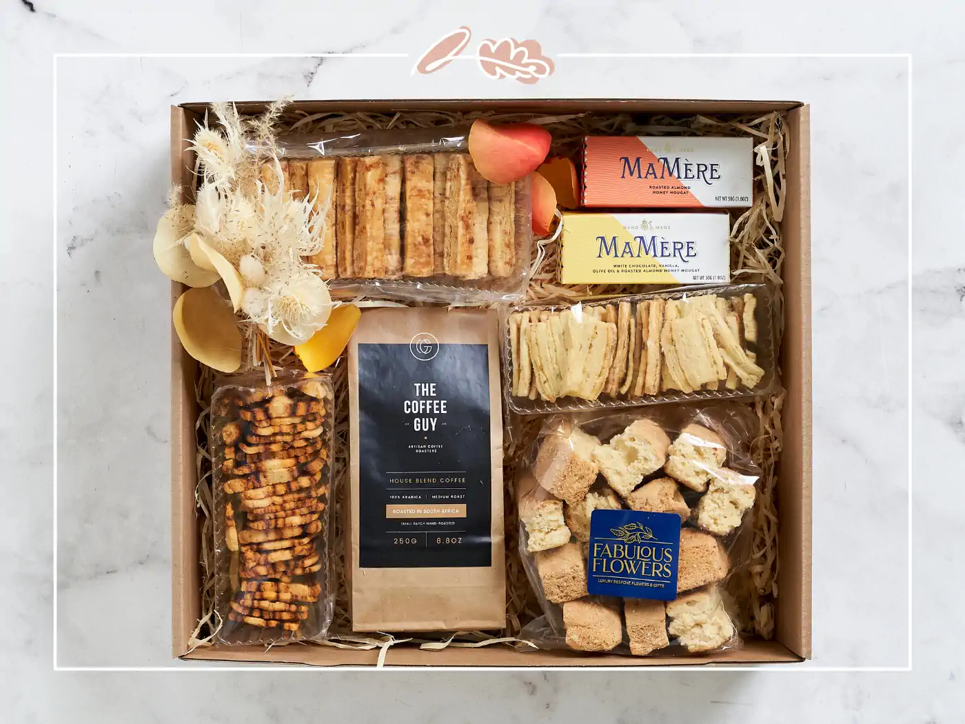 Gift box containing coffee, cookies, and snacks - fabulous flowers and gifts