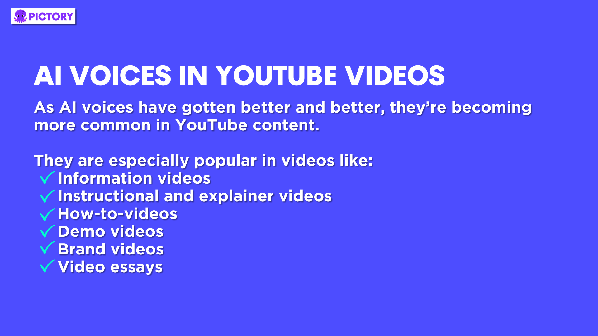 Infographic of which types of videos are good for AI voices