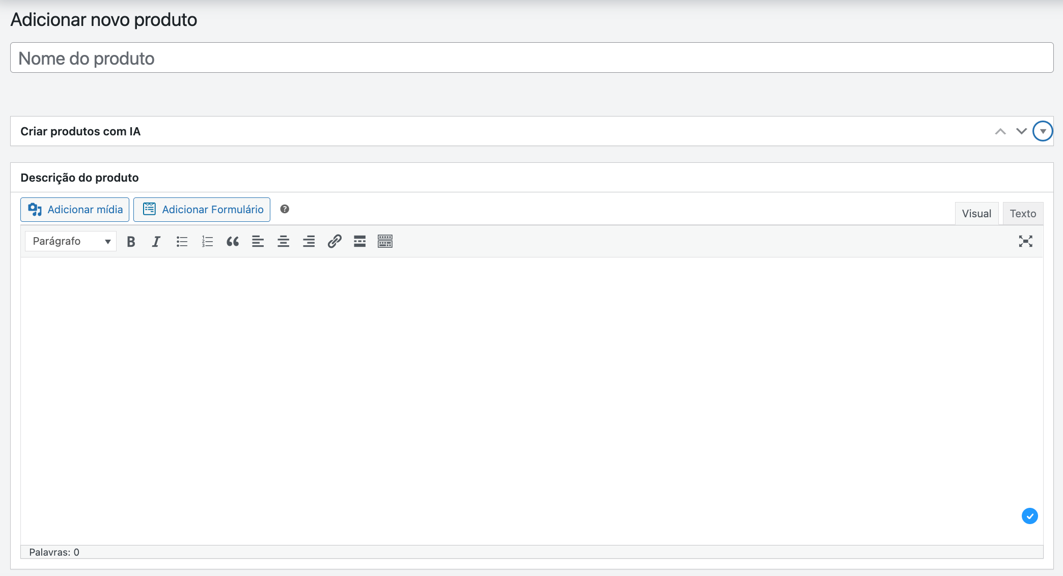 Formulário para inserir a descrição do nome do produto no WordPress