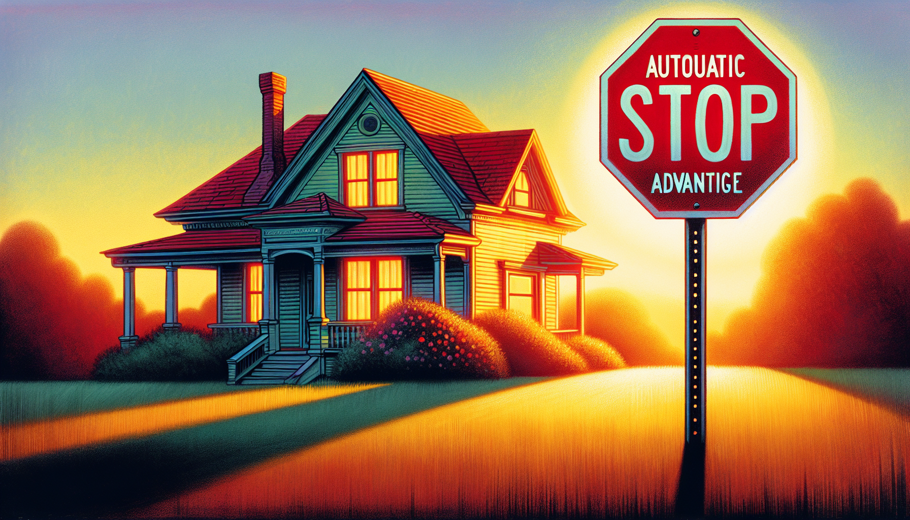 Illustration of a house with a stop sign symbolizing automatic stay