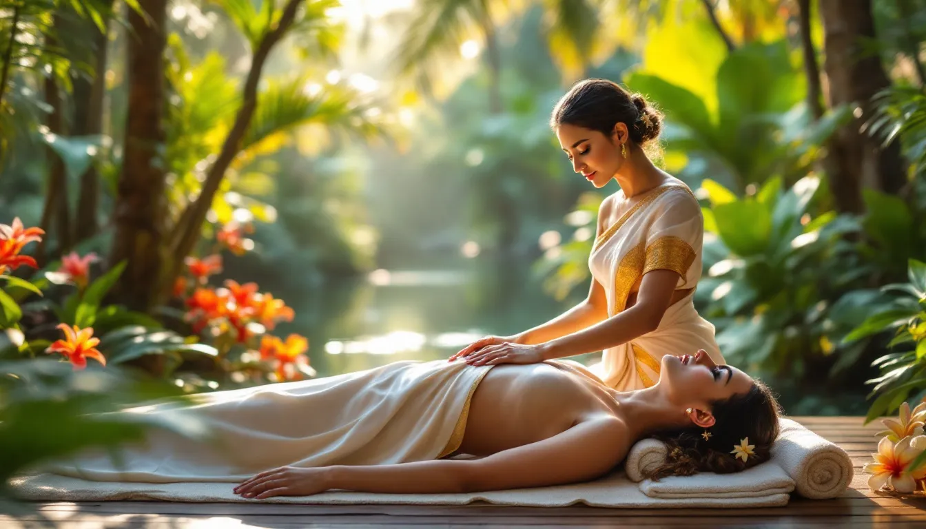 A traditional Balinese healer performing a healing therapy session in a serene setting.