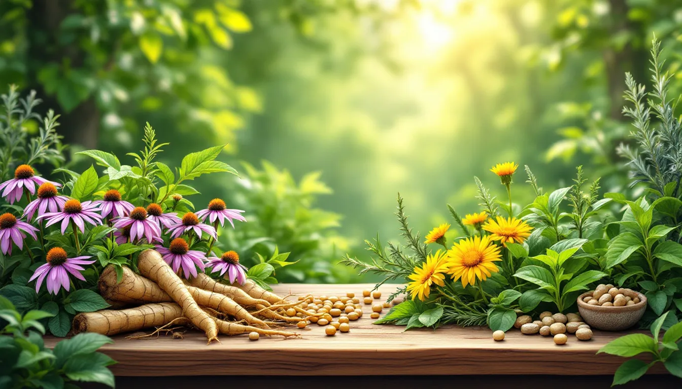 A collection of herbal supplements and herbs that support lymphatic health.