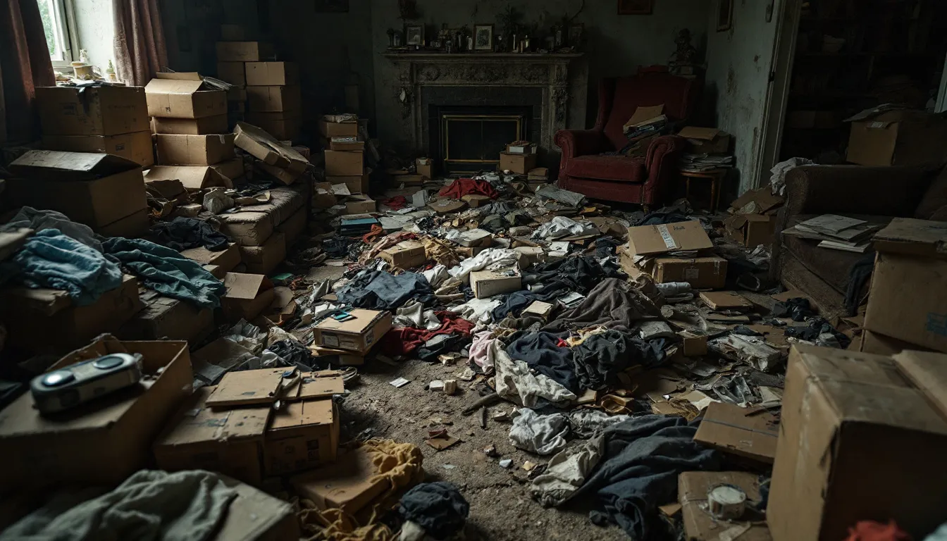 An image depicting cluttered living spaces, illustrating the concept of poor housekeeping.