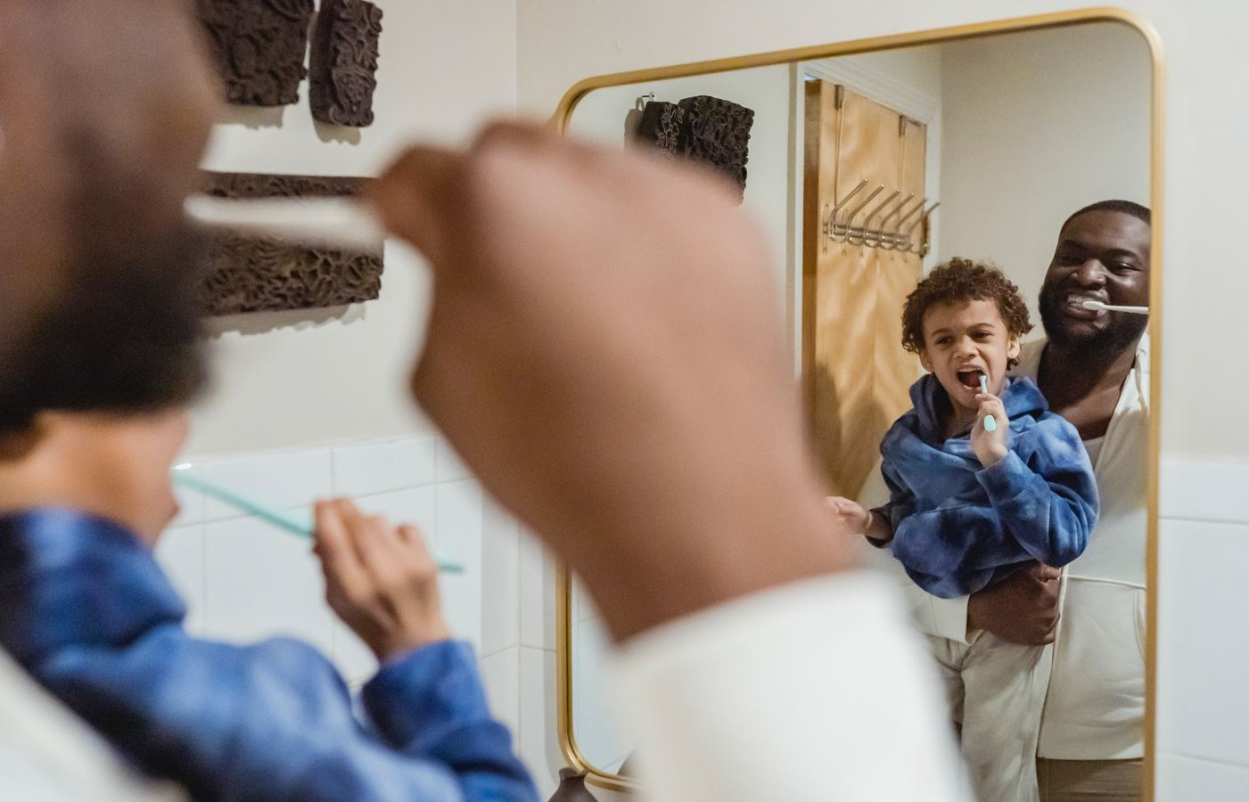 brushing teeth, toothbrush, father and son brushing teeth, toothpaste