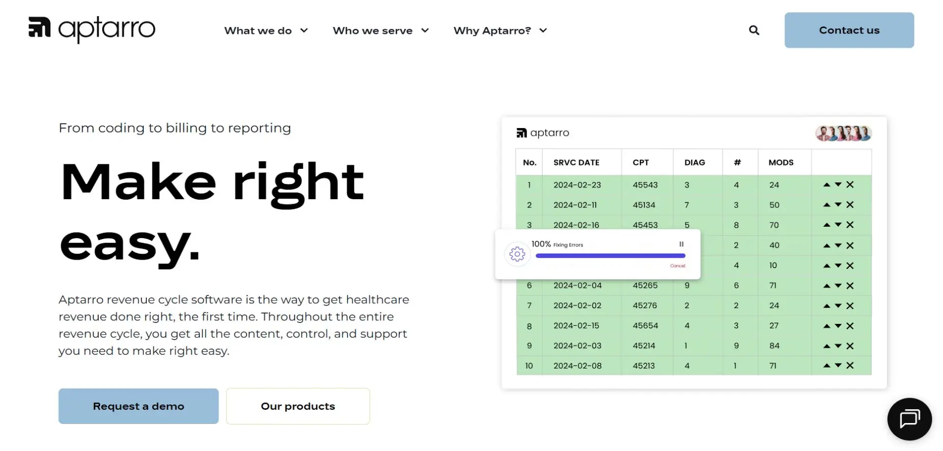 Homepage of Aptarro website