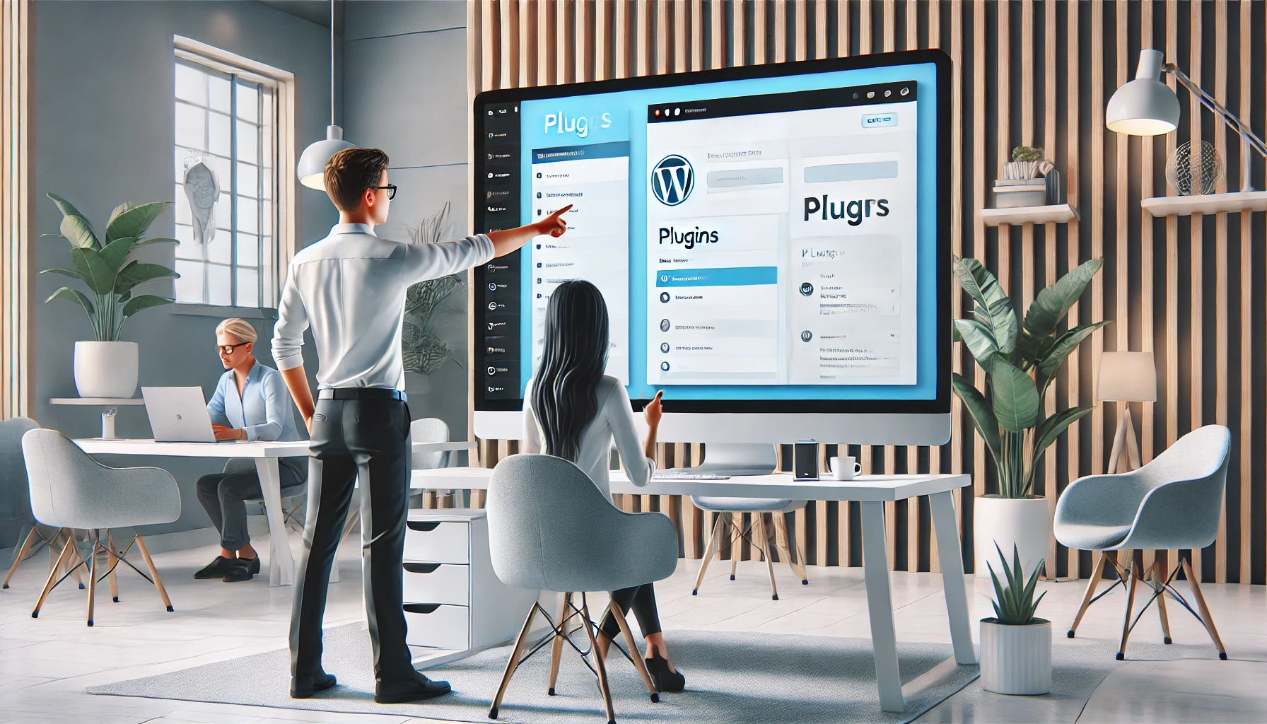 Persona enseñando a otra cómo instalar y configurar plugins en WordPress | PosicionaDigital