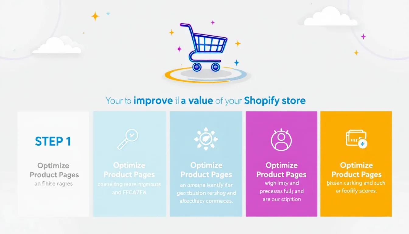 Steps to improve the value of a Shopify store represented visually.