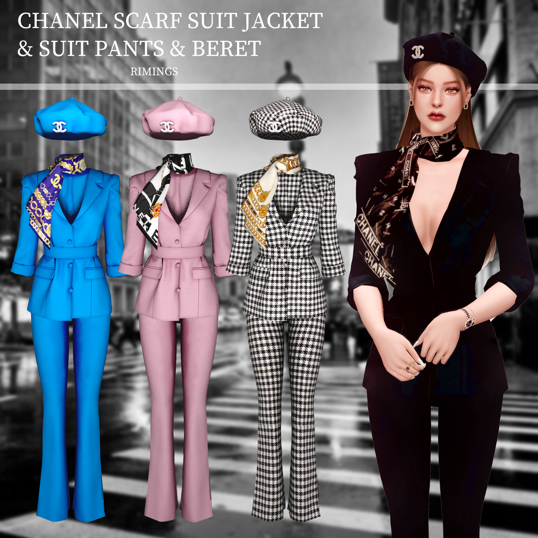 Chanel Scarf Suit Jacket & Pants & Beret