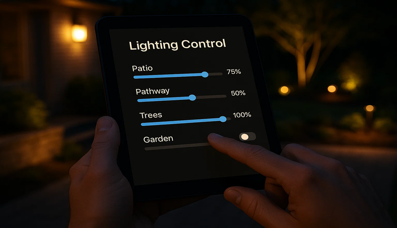 Smart outdoor lighting control system managing multiple lighting zones