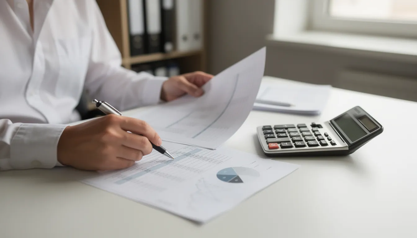 A person is seated at a desk, reviewing financial documents while using a calculator, indicating a focus on managing legal and financial matters. This scene reflects the importance of legal assistance in navigating complex issues, such as family law and immigration matters, to ensure the best interests of clients are met.