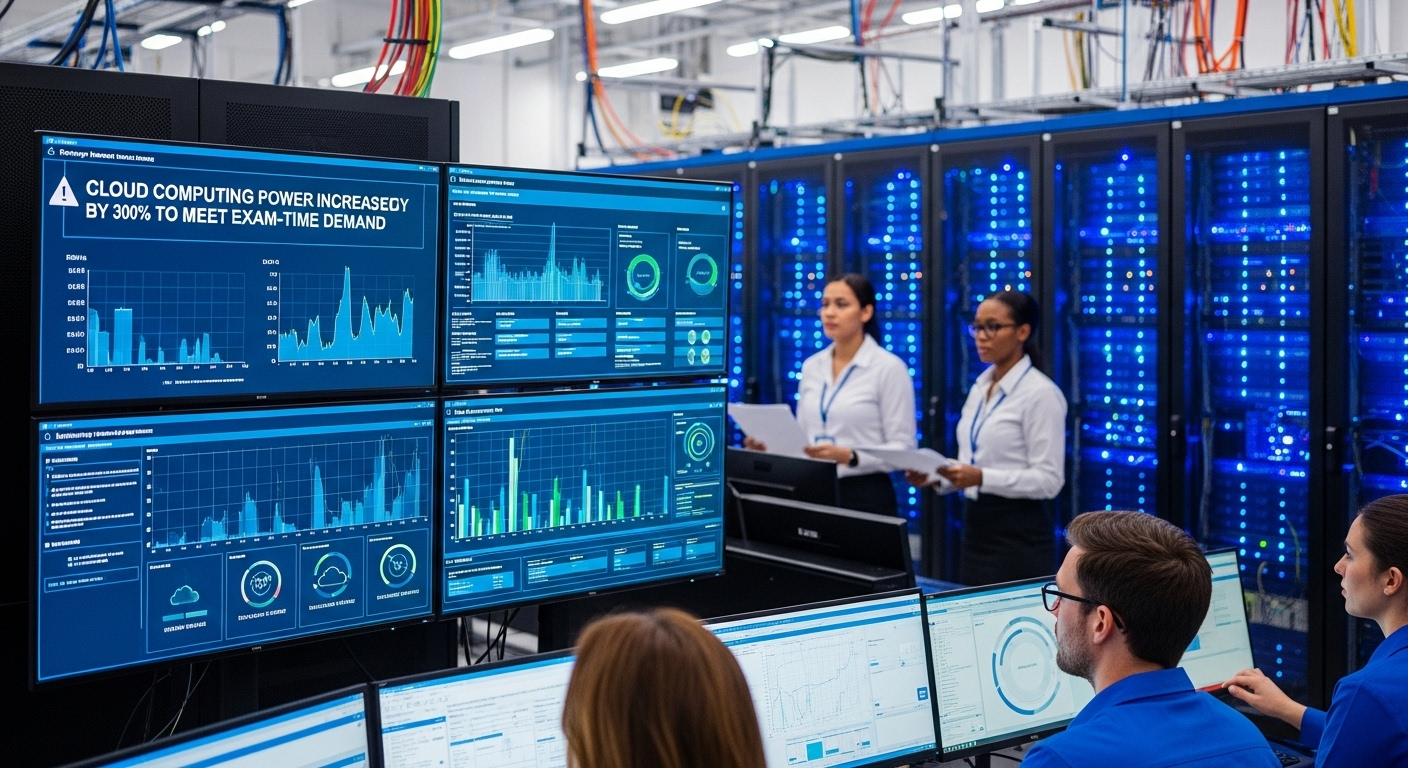 Educational institution handling exam-time demand spike with increased cloud computing power.