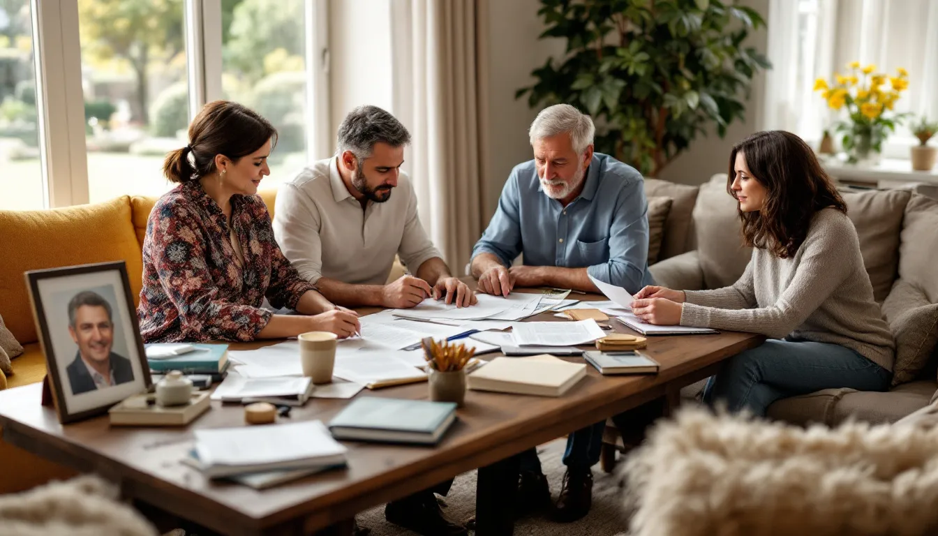 In the image, a group of family members is gathered around a table, engaged in a discussion about their inheritance and the benefits of the probate process. They appear to be reviewing legal documents related to the decedent's estate, highlighting the importance of having a valid will and the role of the personal representative in managing asset distribution according to Minnesota law.