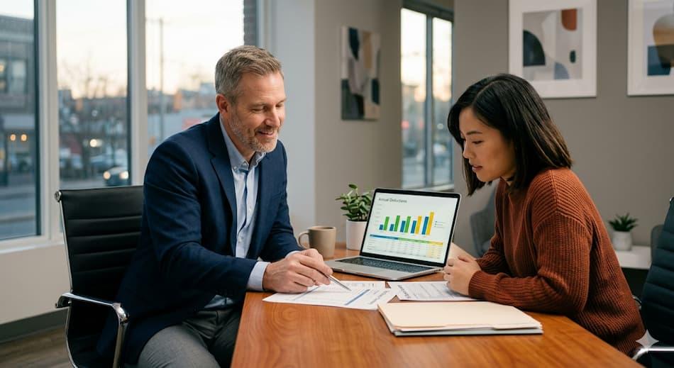 A person consulting with a tax professional about the donation tax deduction