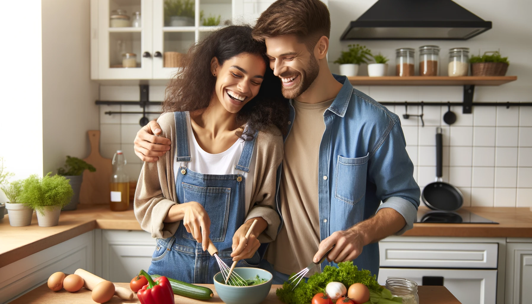 A couple cooking together creating an intimate and loving atmosphere