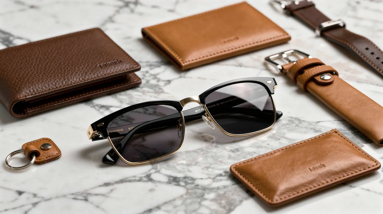 Luxus-Sonnenbrille und Lederaccessoires