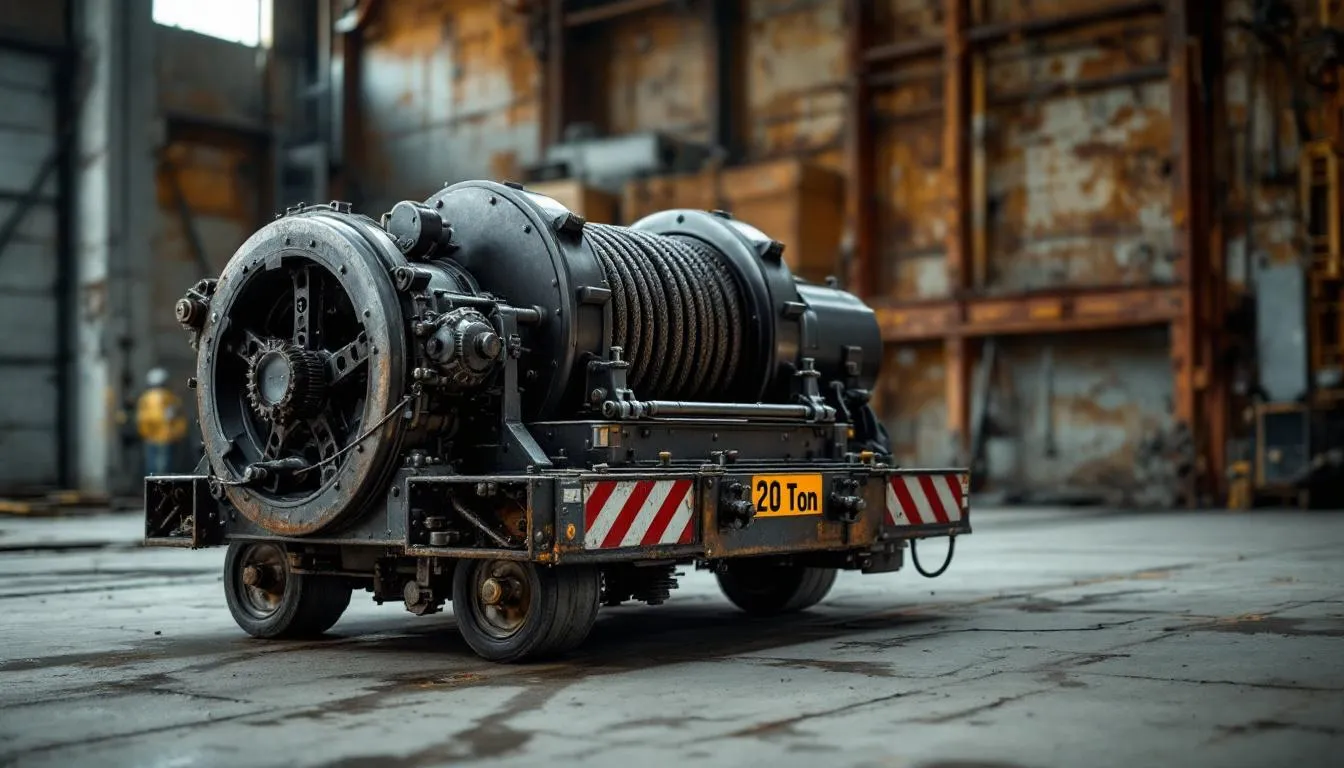 A 20 ton hydraulic winch being used in a towing application.