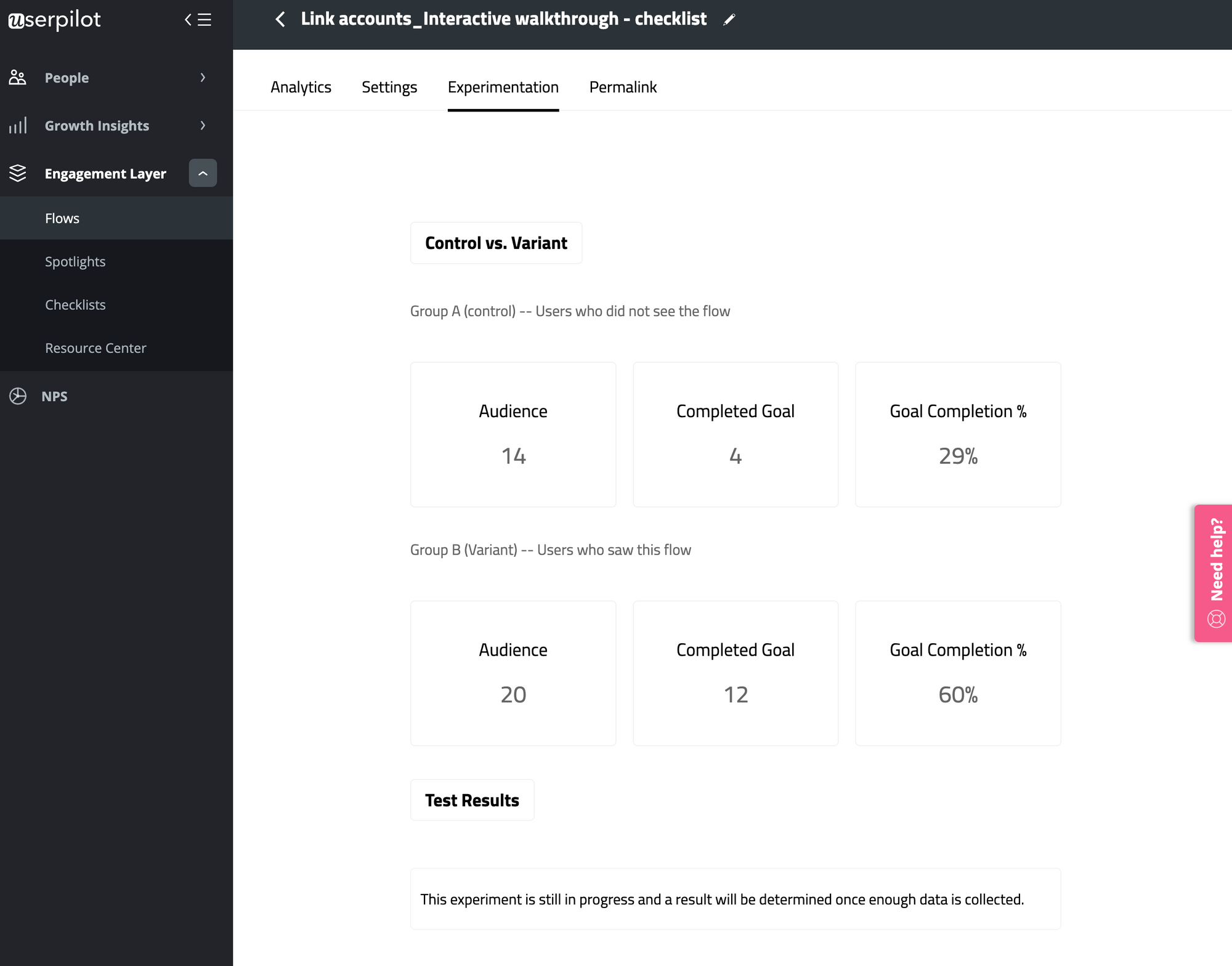 test a/b in userpilot