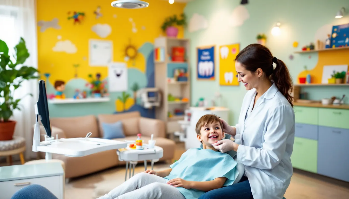 A vibrant and welcoming pediatric dental office designed to create positive dental experiences for children, featuring colorful decor, engaging activities, and interactive play areas. The practice offers specialized care, including sedation dentistry options like nitrous oxide, to ensure young patients feel comfortable and relaxed during their dental visits.