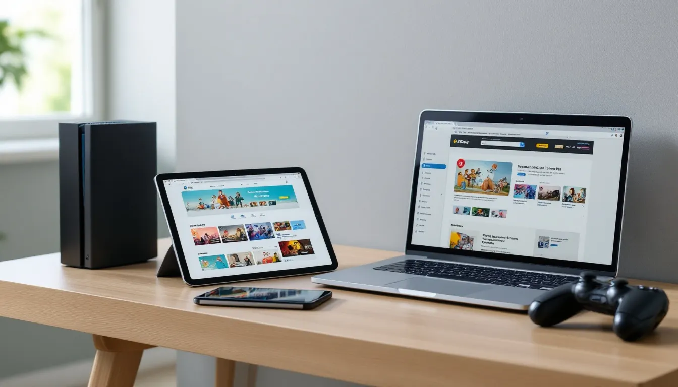 The image shows a tablet, laptop, and gaming console all connected to a mobile hotspot, highlighting the versatility of mobile data use. This setup demonstrates how users can enjoy high-speed internet access on multiple devices simultaneously, ideal for those with unlimited data plans like Verizon's mobile hotspot feature.