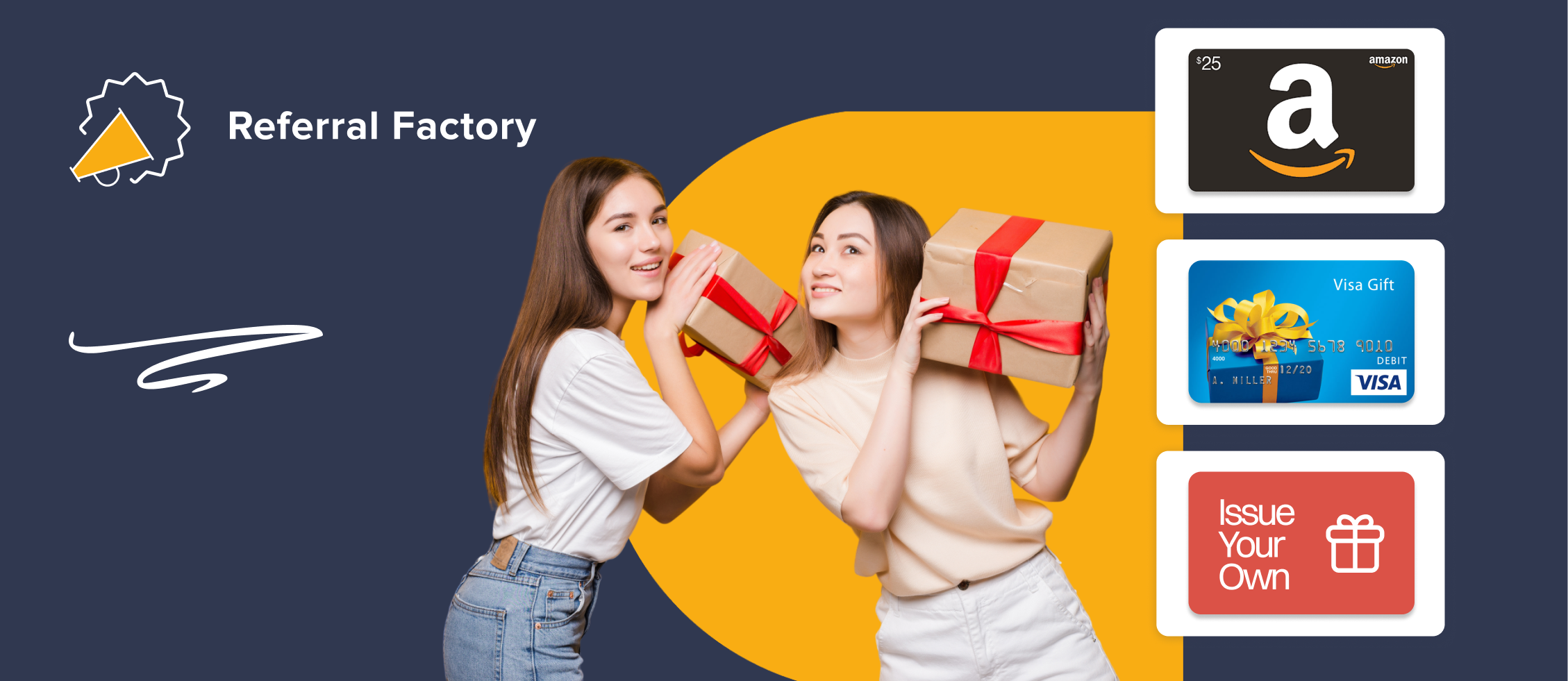 Two girls with presents with incentives from different referral programs