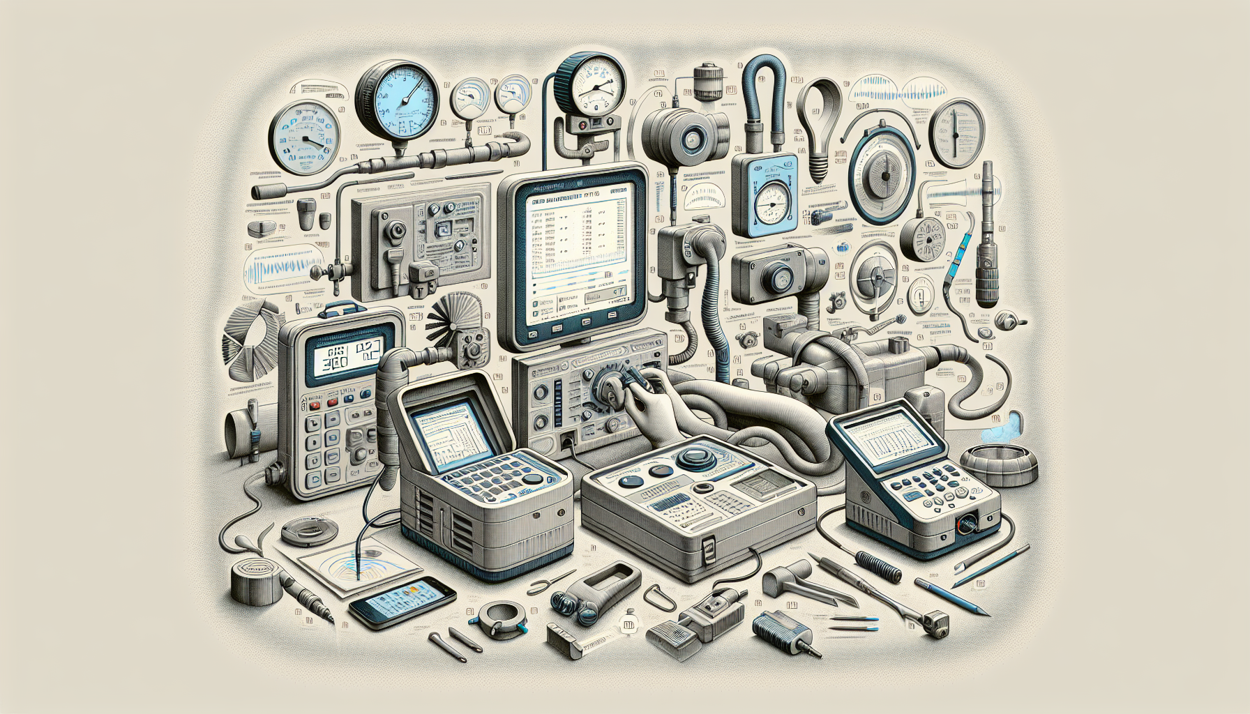 Illustration of tools and techniques for air leakage testing