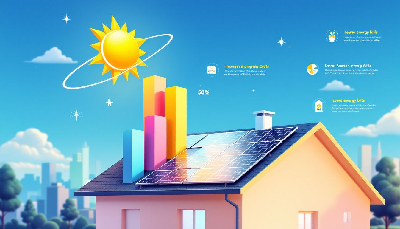 A graphic showcasing the financial benefits of solar panel installations, including energy cost reduction.