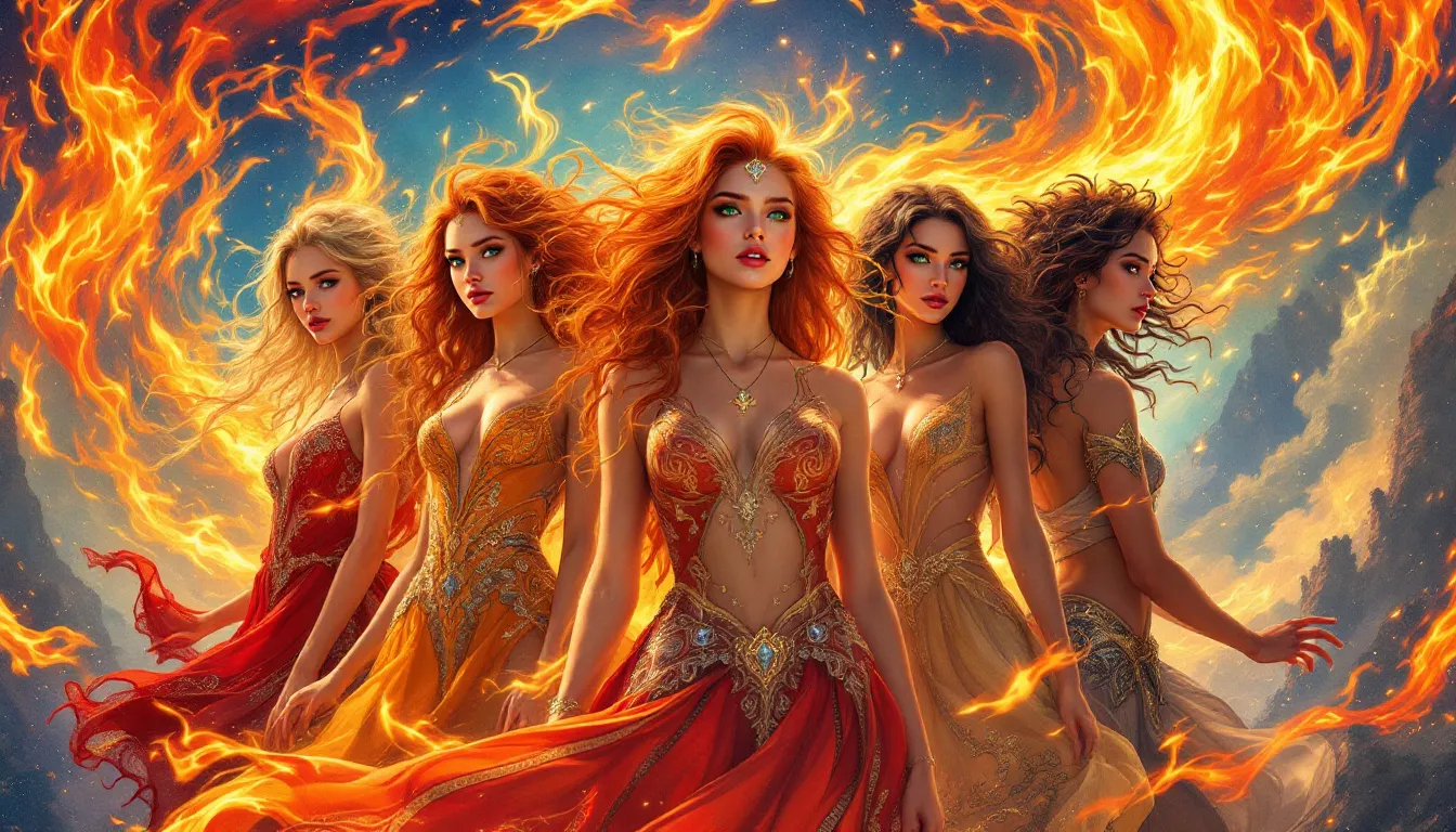 A variety of girl names meaning fire, highlighted with a fiery design. names meaning fire