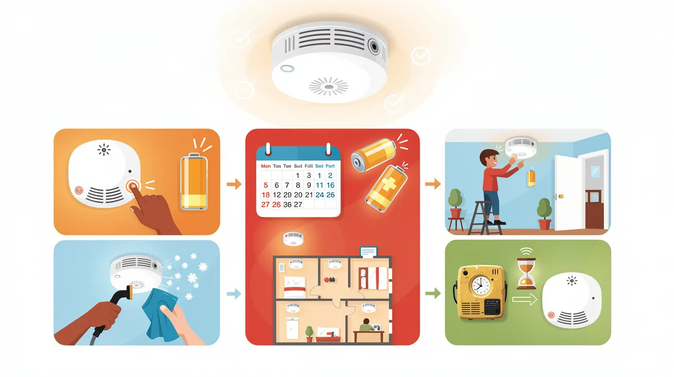 Maintenance of smoke alarms for home fire safety.