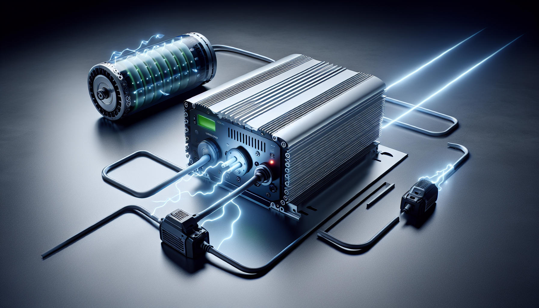 Illustration of a power inverter converting energy for efficient use