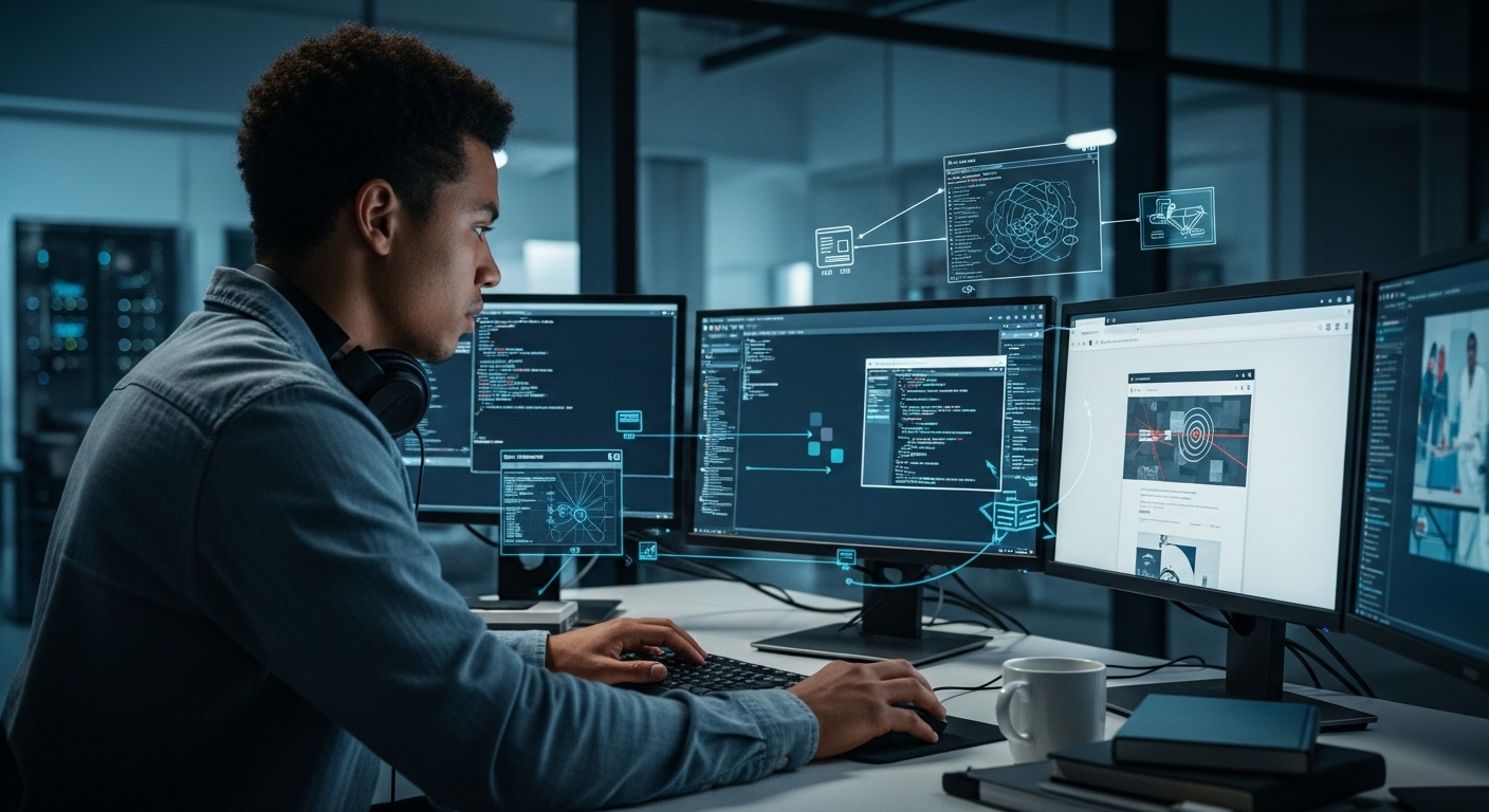 Cybersecurity trainee running penetration testing tools inside a secure virtual lab environment.