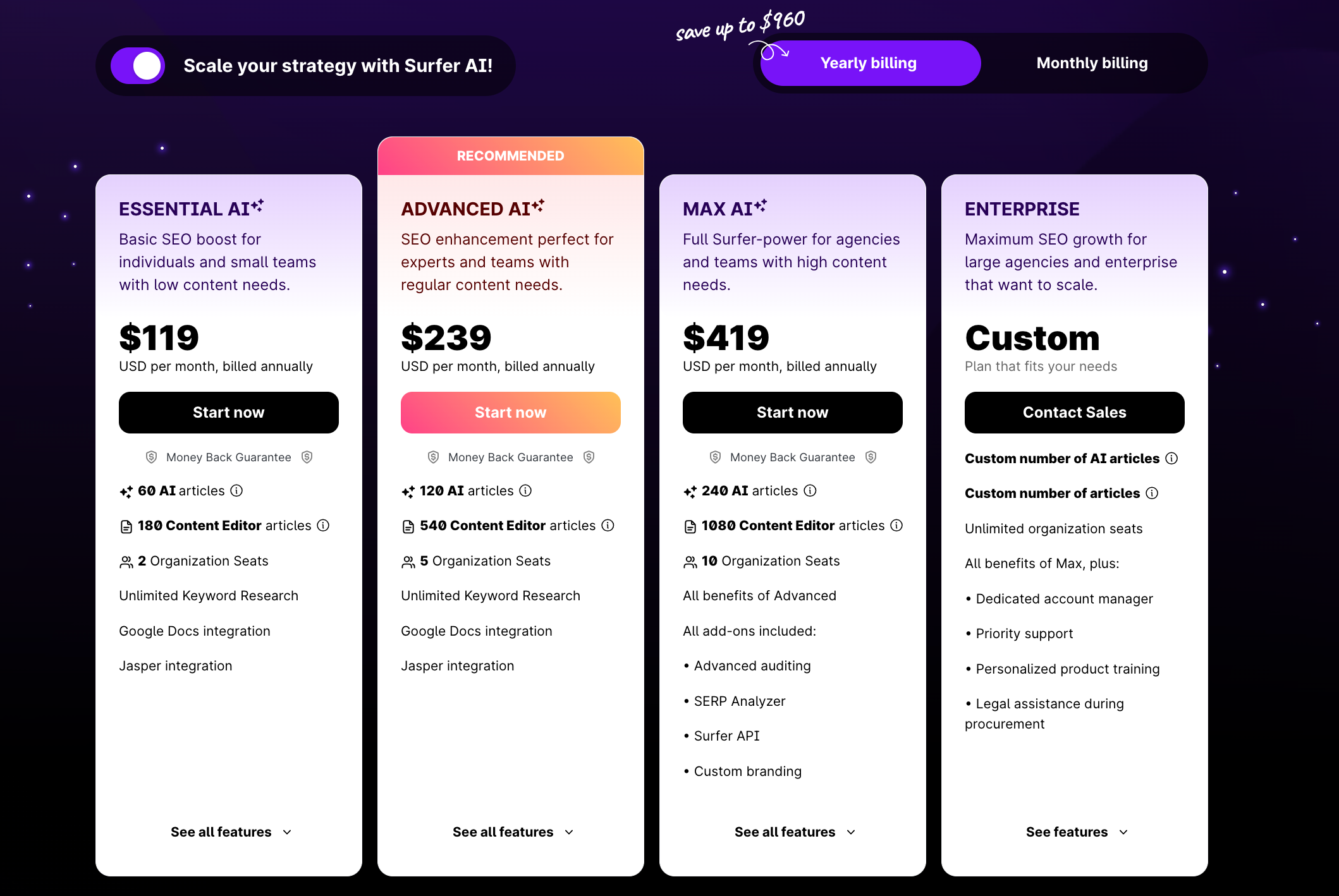 Surfer AI Pricing Plans