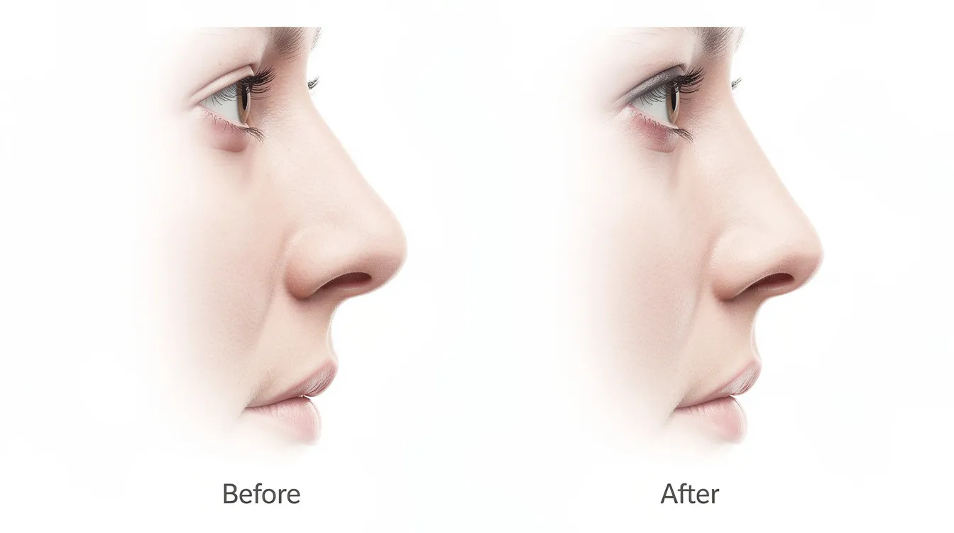 The image displays a side profile comparison of two noses: one features a slight bump, while the other has a smooth, straight bridge, illustrating the effects of cosmetic procedures such as liquid rhinoplasty or a non-surgical nose job. This comparison highlights how minor changes can enhance facial features and achieve a more aesthetically pleasing appearance.