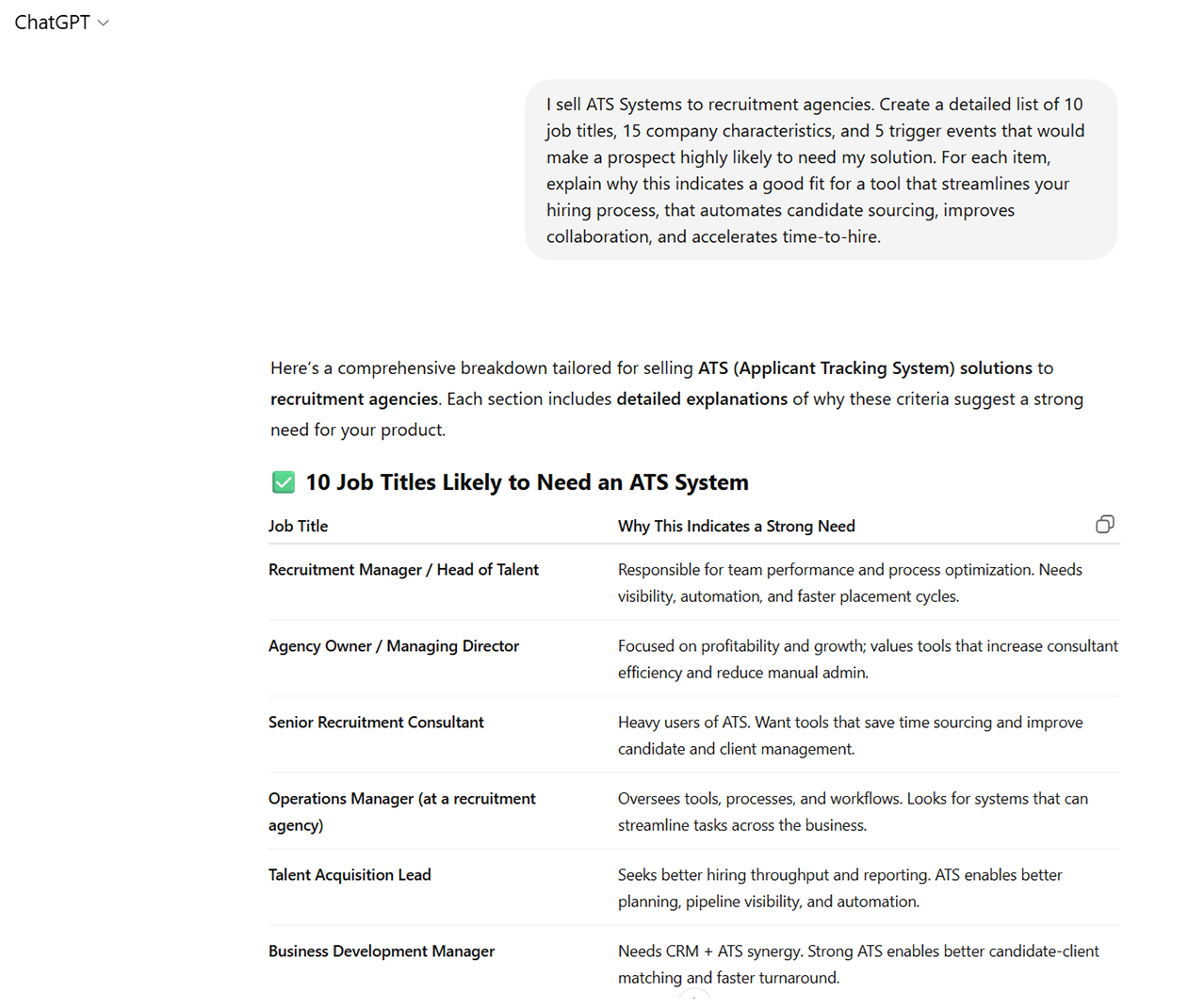 AI-generated ideal customer profile criteria for sales prospecting