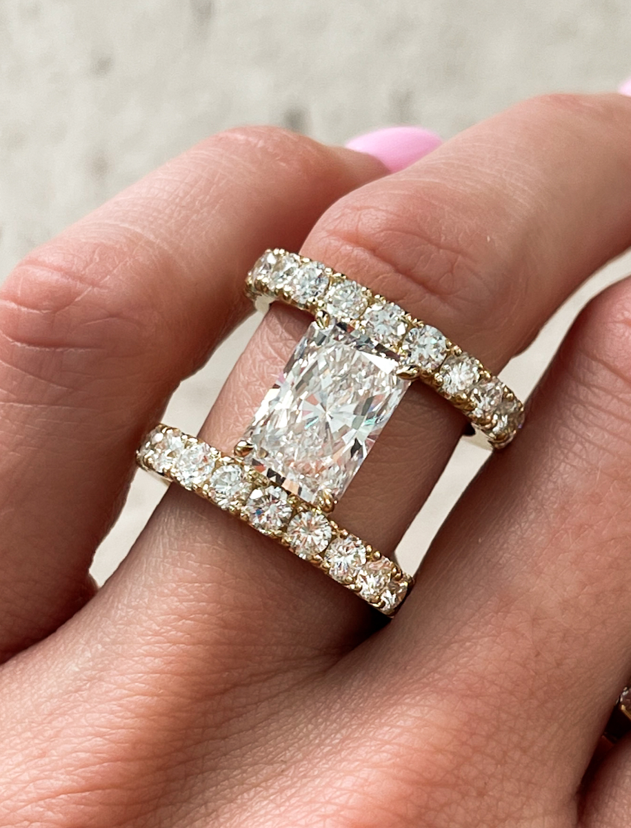 Double Row Gap Engagement Ring With Elongated Radiant Cut