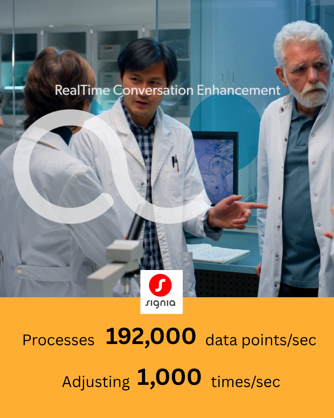Signia Integrated Xperience hearing aid technology demonstrating real-time conversation enhancement and advanced speech processing for clearer communication in everyday listening environments