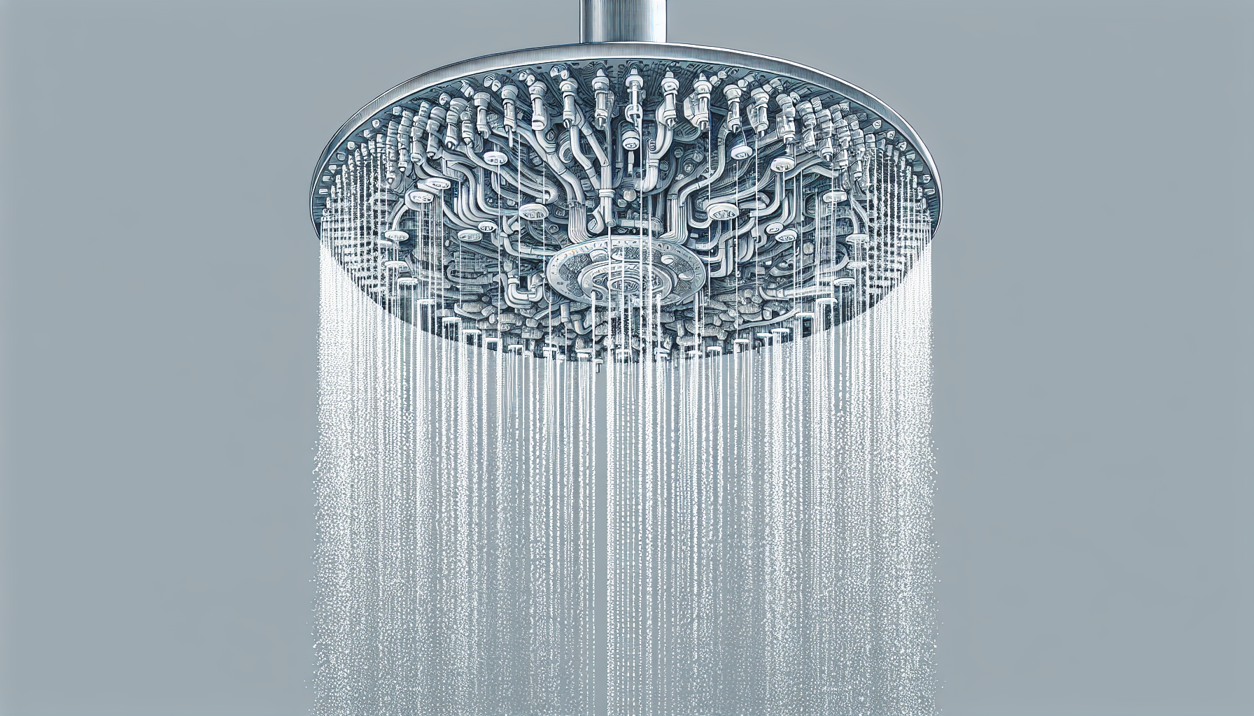 Illustration of water cascading from a rainfall shower head