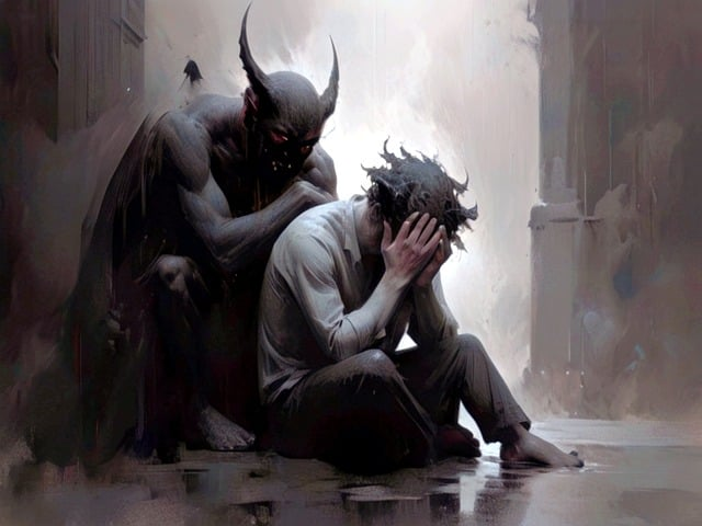 ai generated, devil controlling a man 