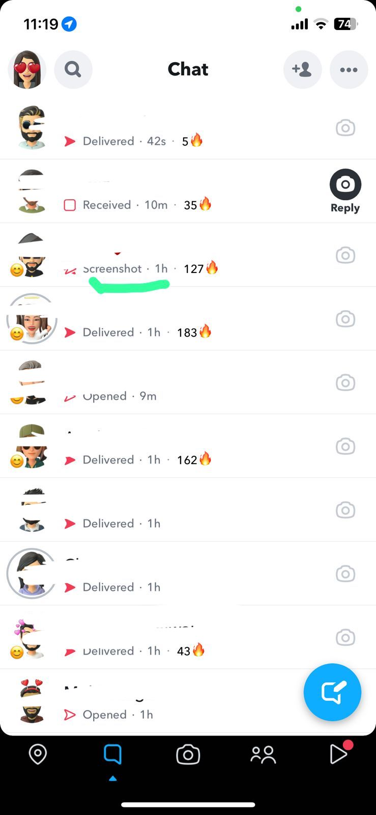 Screenshot of fire emoji on Snap streak