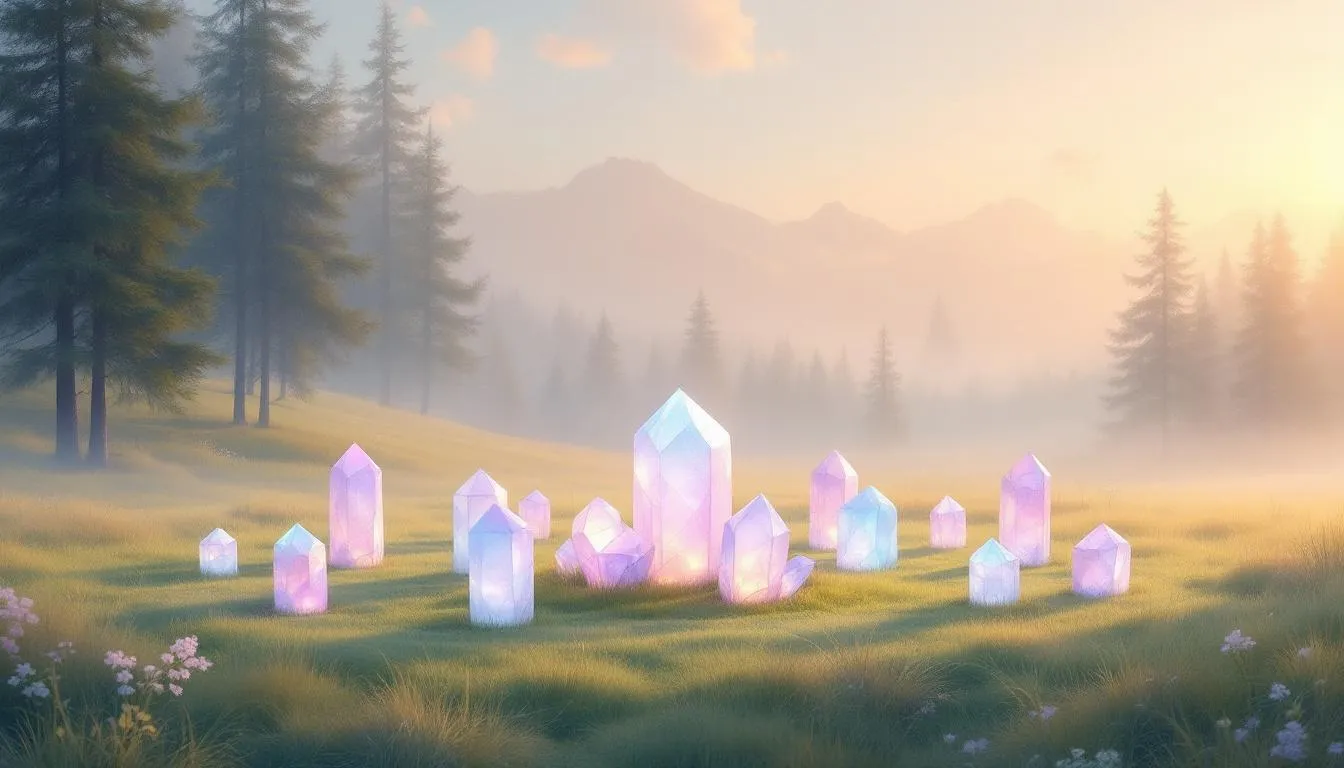 A serene setting with crystals arranged for emotional balance and healing.