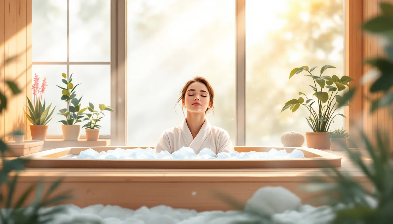 An individual preparing for an ice bath, showcasing the concept of ice baths and recovery from burnout.