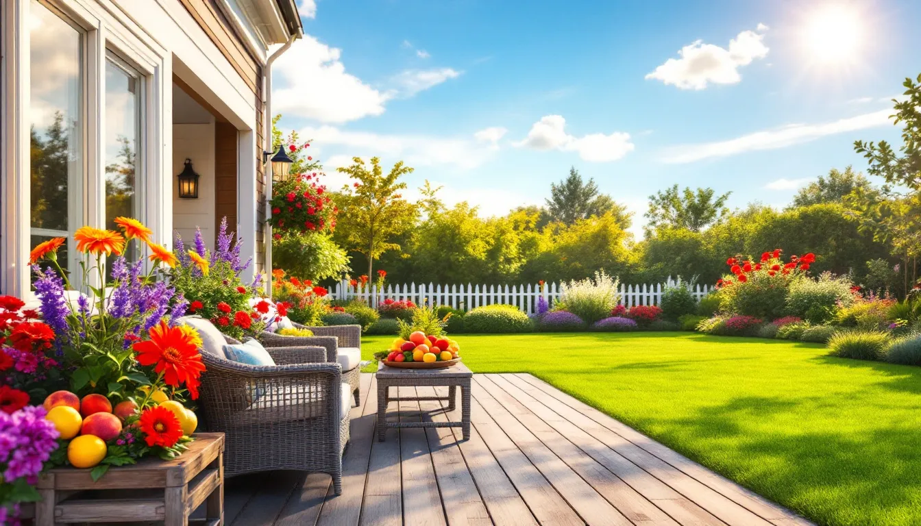A clean outdoor space ready for summer enjoyment, showcasing a well-maintained patio and lawn.