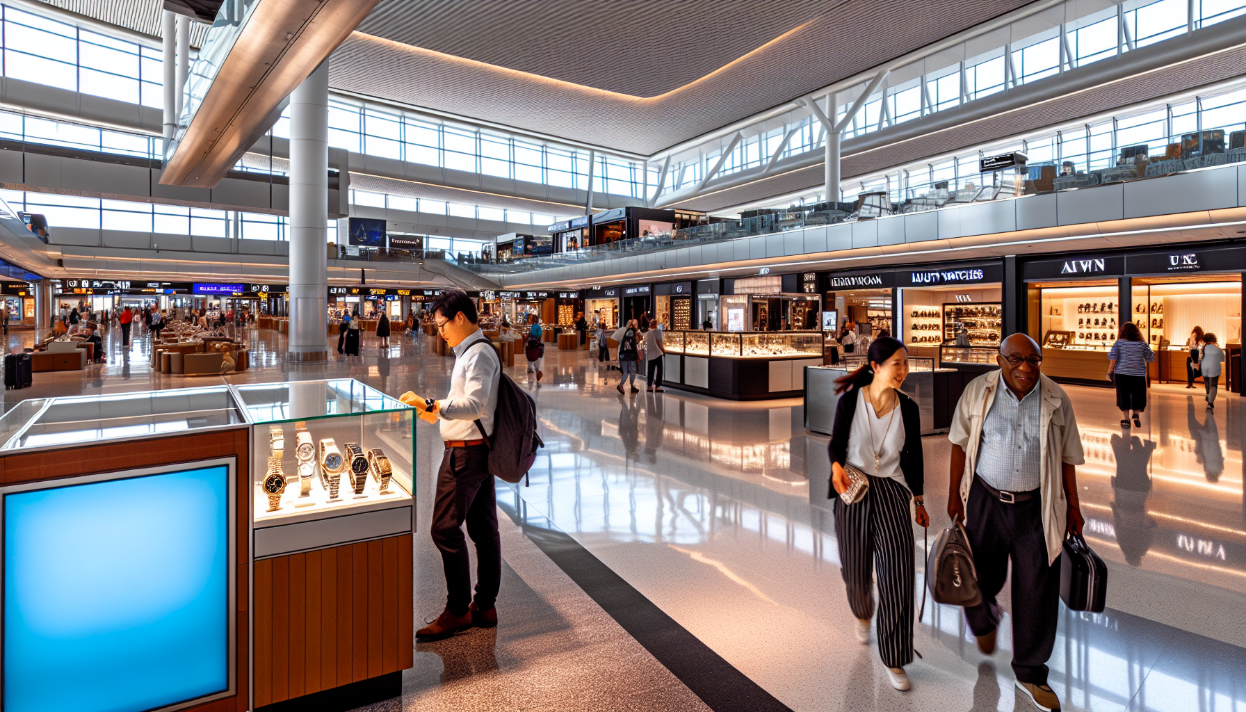 Duty-free shops and restaurants at Terminal B, Newark Airport