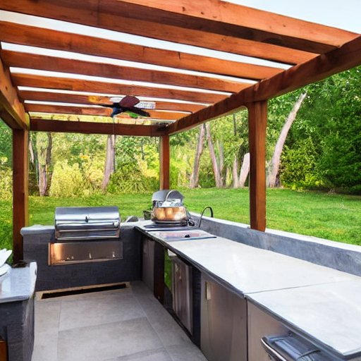 image of outdoor kitchen pergola in woods