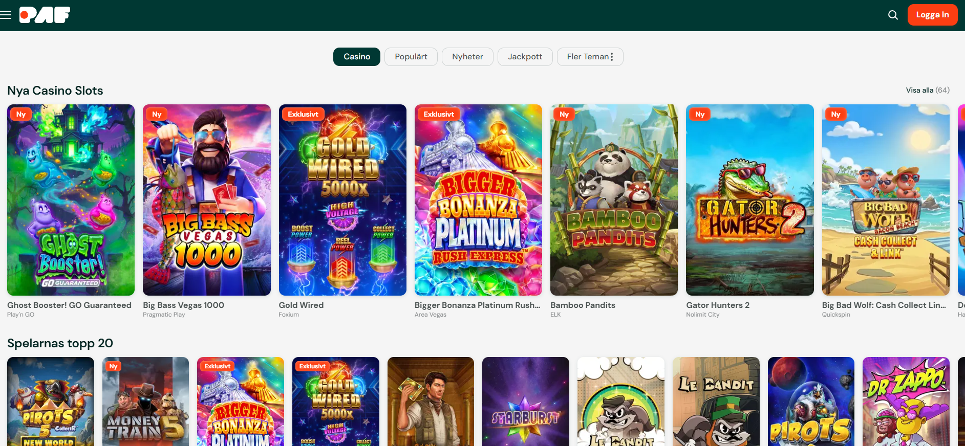 Spelutbud hos Paf Casino
