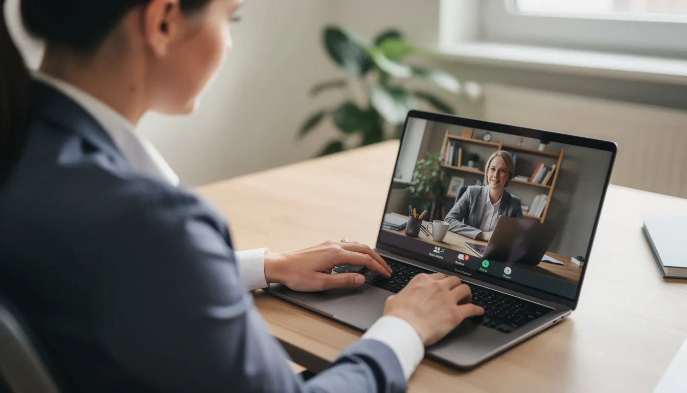 The image depicts two professionals engaged in a video call meeting on a laptop, discussing important aspects of web design and collaboration. Look for signs of effective communication and teamwork, which are essential when choosing the right web design agency for your business growth.