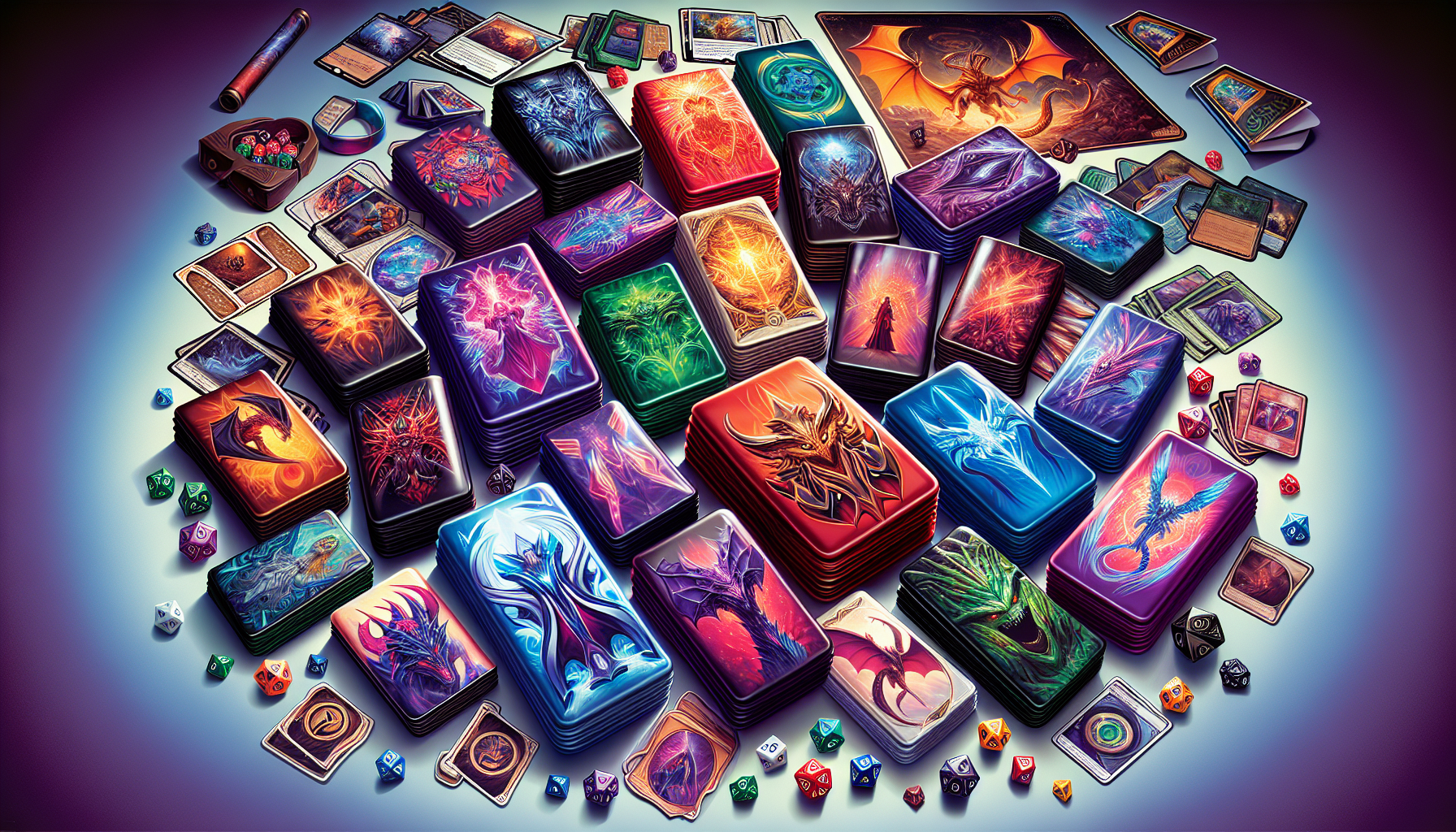 An illustration depicting popular brands of MTG card sleeves, including their unique features.