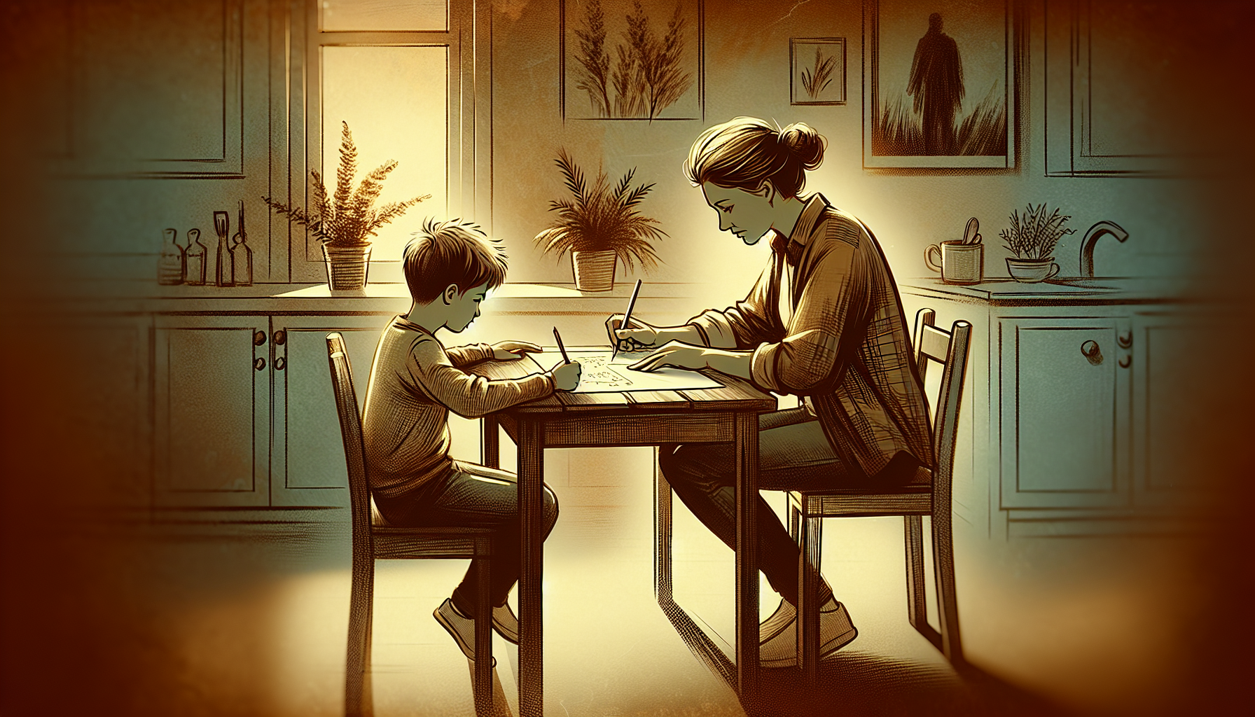 Parent helping child with homework